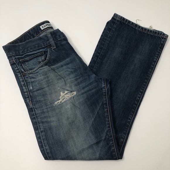 Express Womens Dark Wash Distressed Denim Sz: 32